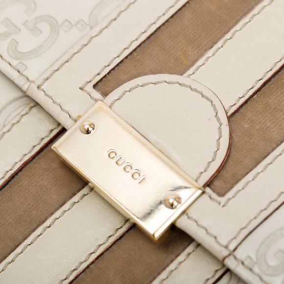 Gucci Creme Signature Leather & Suede Flap Wallet - Picture 10 of 14